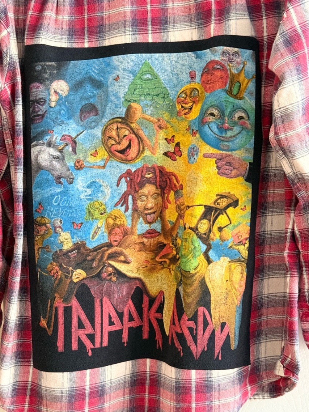 Custom Upcycled TRIPPIE REDD Flannel Shirt Very Oversized Size M Men Street Wear - Picture 4 of 4